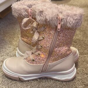 Kids Pink Glitter Fur-Trim Snow Boots